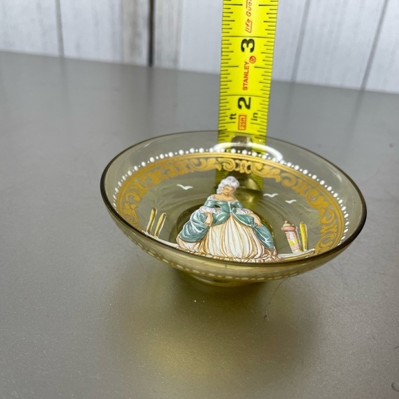 SALVIATI & C MURANO HAND PAINTED VENETIAN GLASS TRINKET DISH Bowl Yellow Italy - Picture 5 of 6